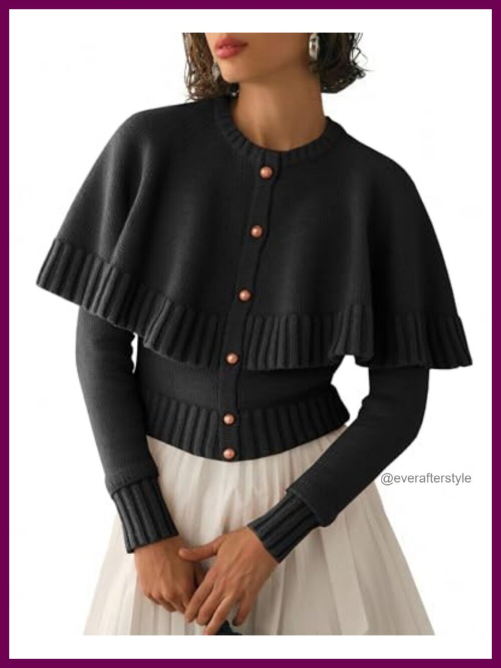 Cropped Cape Cardigan Sweater Women Button Down Long Sleeve Knit